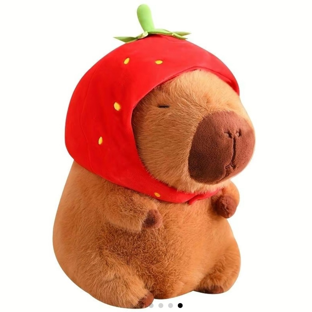 12-in. new Capybara stuffed animal with removable strawberry hat